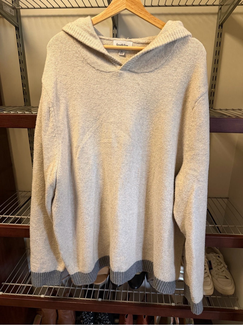 Goodfellow & Co Cream Hooded V-Neck Sweater with Gray Trim